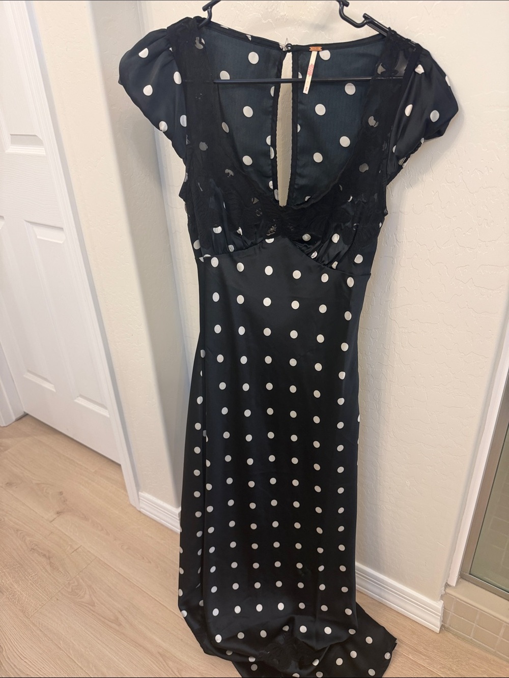 Free People Black Maxi Dress with White Polka Dots